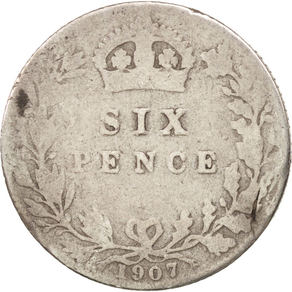Great Britain, Edward VII, 6 Pence, 1907, VG(8-10), Silver, KM:799