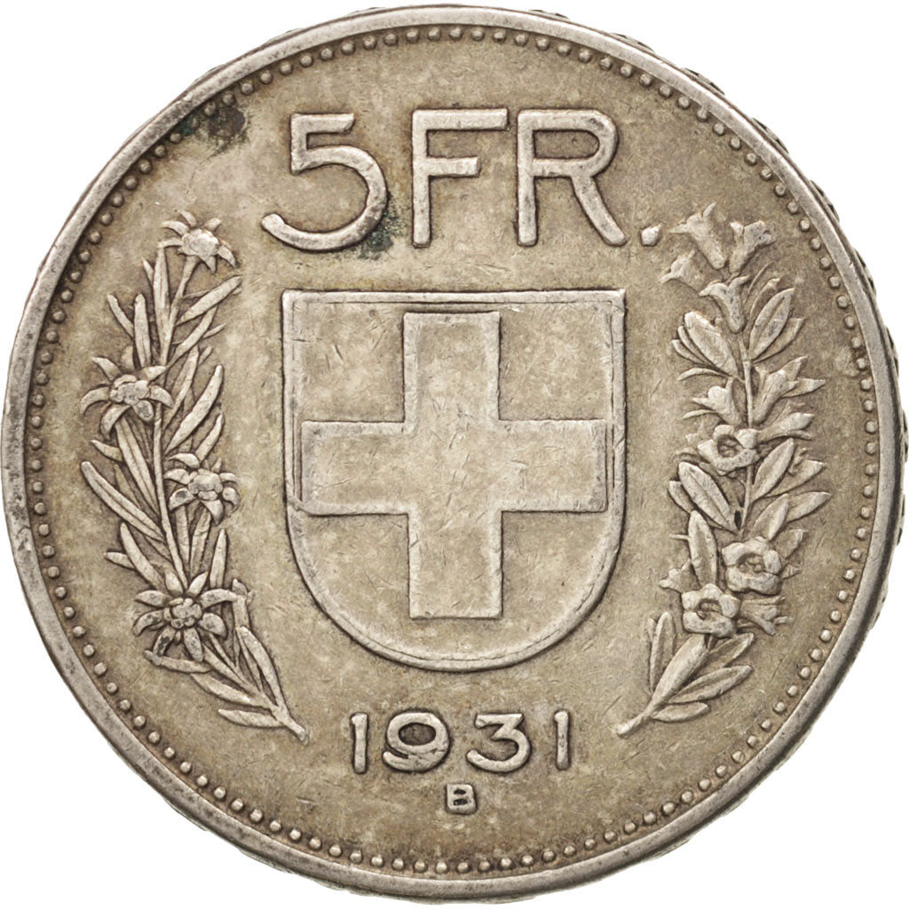 Switzerland, 5 Francs, 1931, Bern, AU(50-53), Silver, KM:40