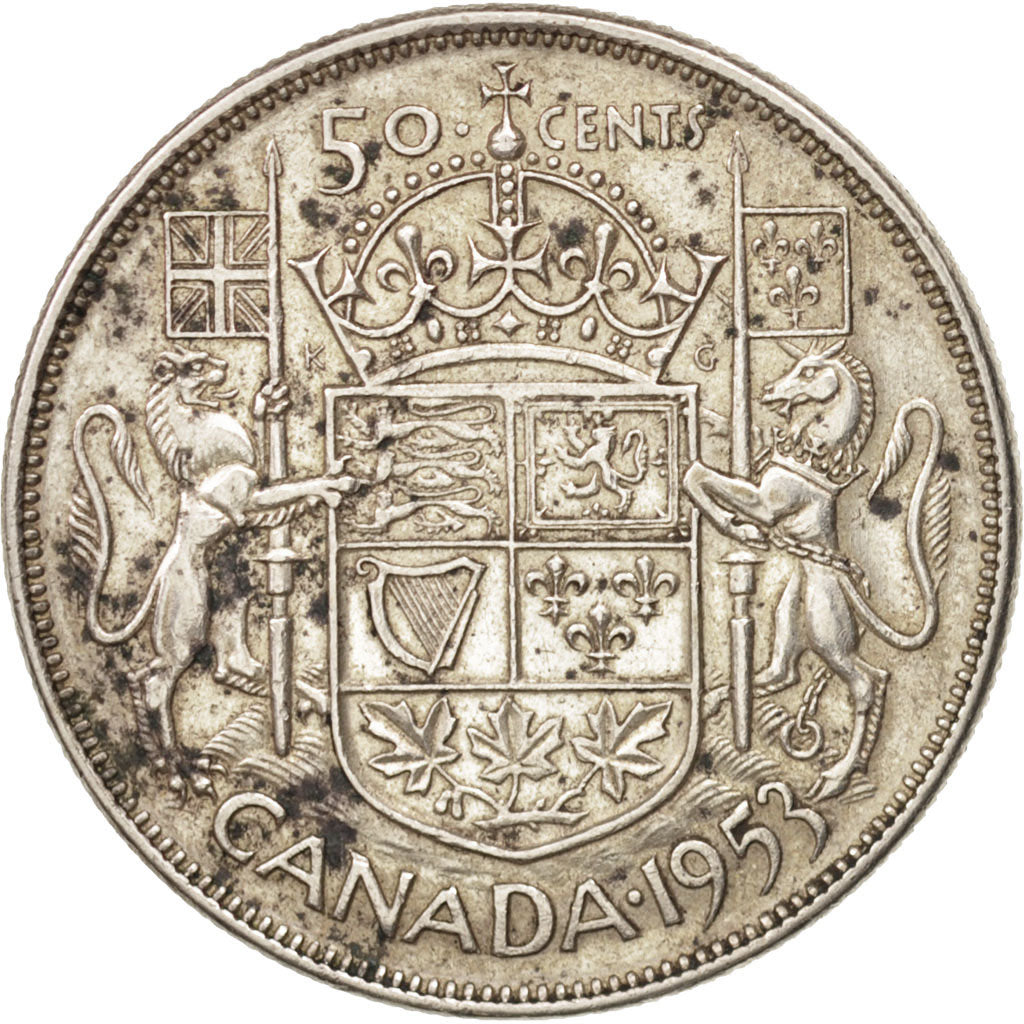 Coin, Canada, Elizabeth II, 50 Cents, 1953, Royal Canadian Mint, Ottawa