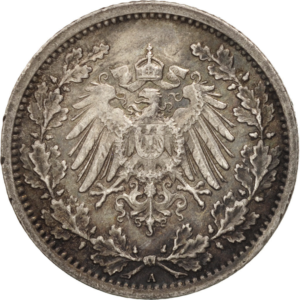 GERMANY - EMPIRE, 1/2 Mark, 1917, Berlin, AU(55-58), Silver, KM:17