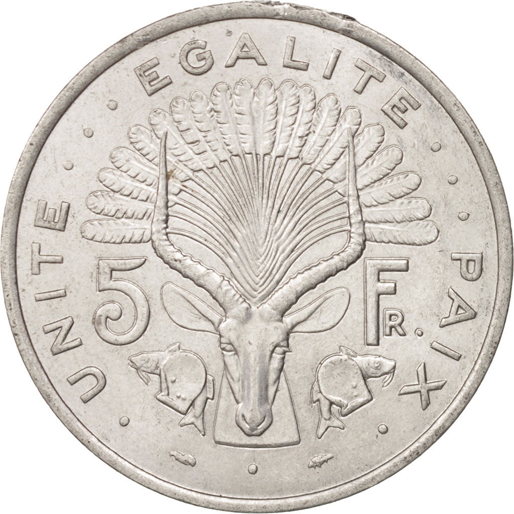 Coin, Djibouti, 5 Francs, 1977, Paris, MS(63), Aluminum, KM:22