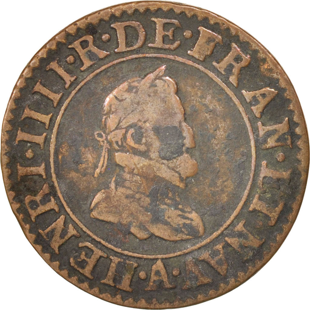 France, Henri IV, Double Tournois, 1598, Paris, VF(30-35), Copper, CGKL:222