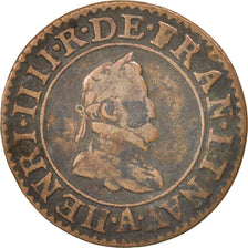 France, Henri IV, Double Tournois, 1598, Paris, VF(30-35), Copper, CGKL:222