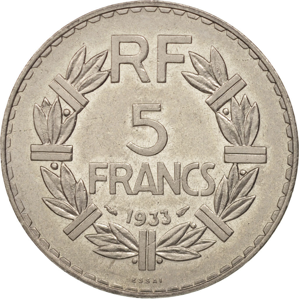 France, Lavrillier, Essai 5 Francs, 1933, MS(64), Nickel, KM:E65, Gadoury:760