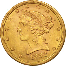 Stati Uniti, Coronet Head, $5, Half Eagle, 1882, U.S. Mint, San Francisco, BB...