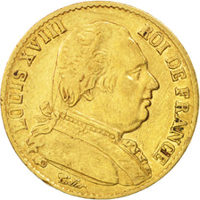 France, Louis XVIII, 20 Francs, 1814, Paris, TTB, Or, KM:706.1, Gadoury:1026