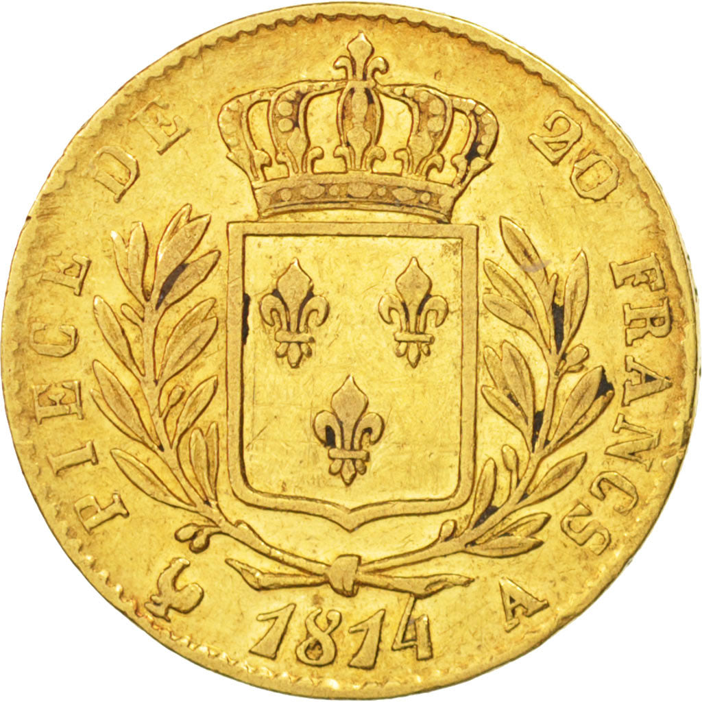 Francia, Louis XVIII, Louis XVIII, 20 Francs, 1814, Paris, BB, Oro, KM:706.1,...