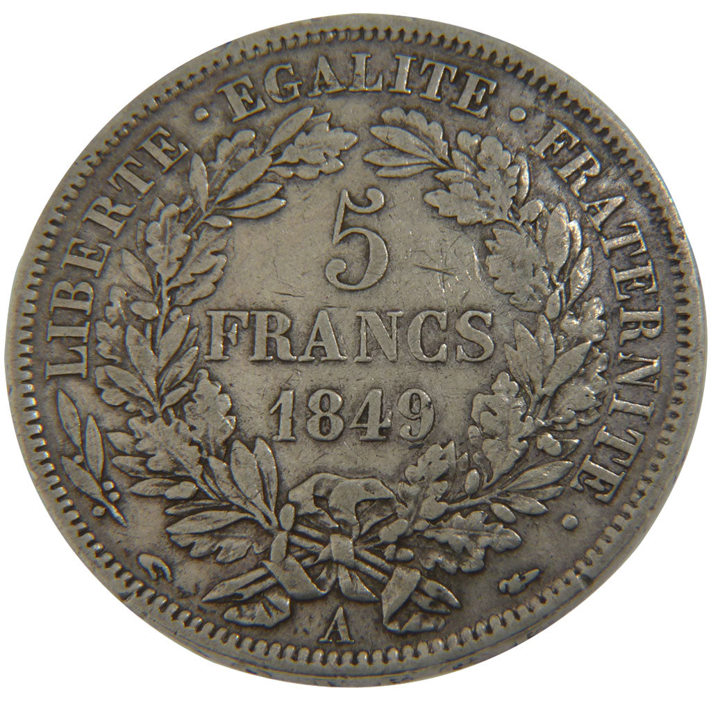 FRANCE, Cérès, 5 Francs, 1849, Paris, KM #761.1, EF(40-45), Silver, Gadoury #719