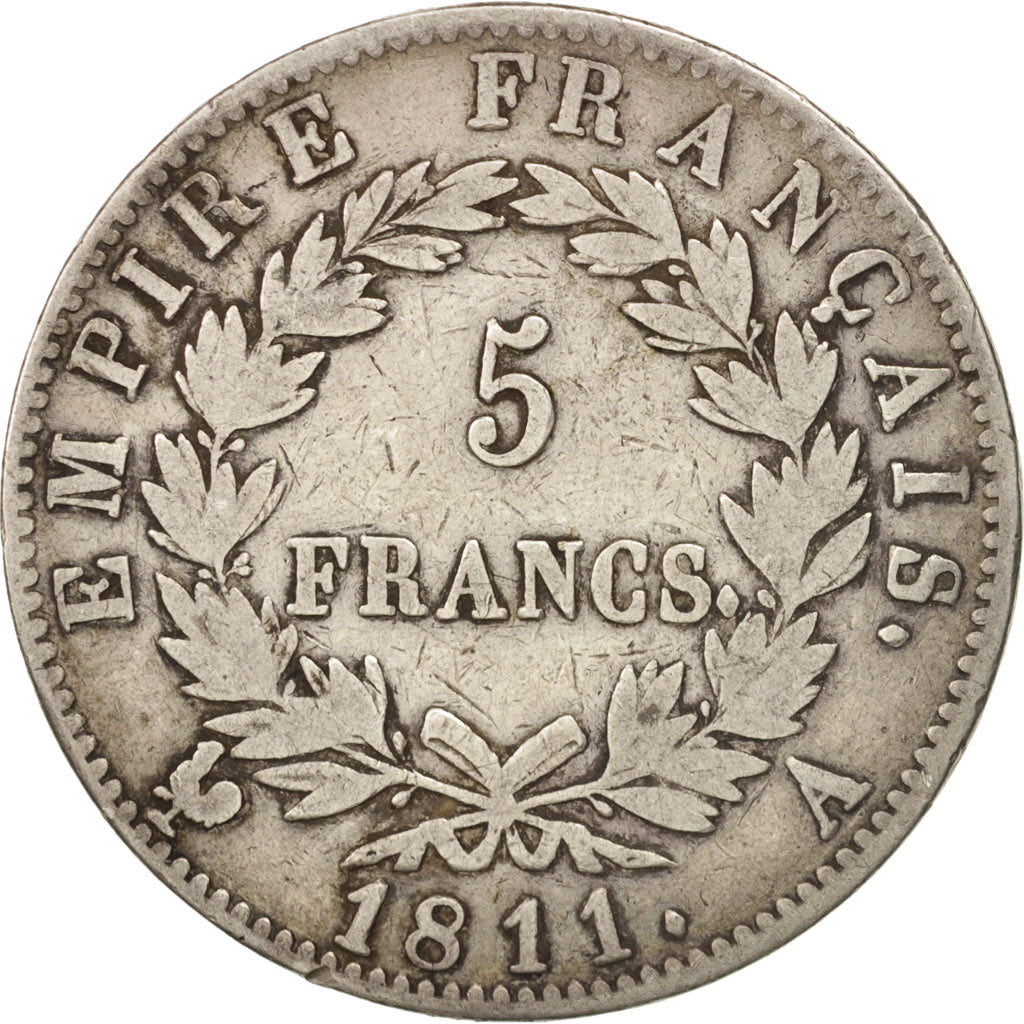 Frankreich, Napoléon I, 5 Francs, 1811, Paris, VF(20-25), Silver, KM:694.1