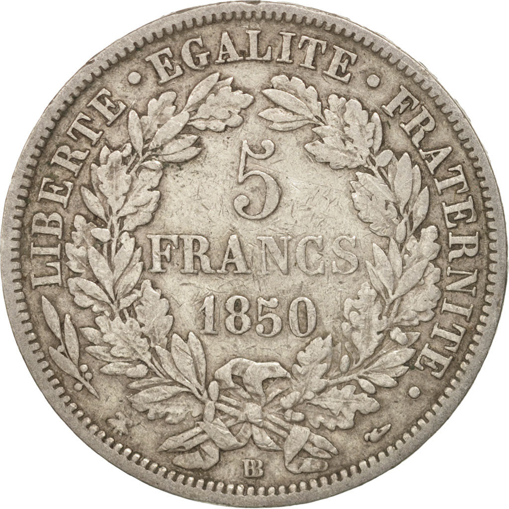 Coin, France, Cérès, 5 Francs, 1850, Strasbourg, EF(40-45), Silver, KM:761.2