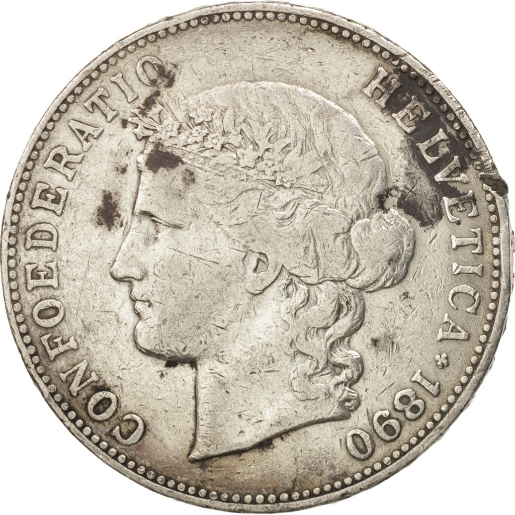Switzerland, 5 Francs, 1890, Bern, VF(20-25), Silver, KM:34