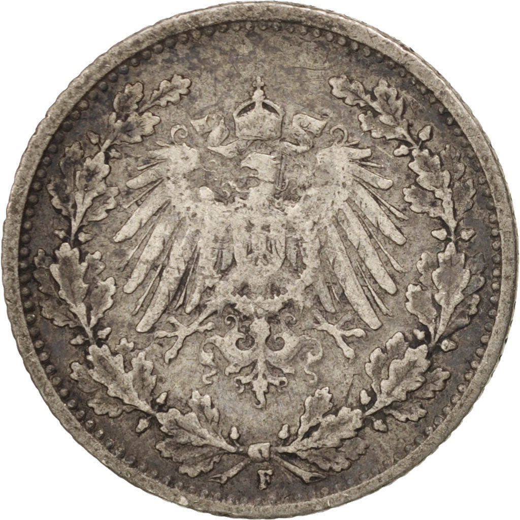 Moneda, ALEMANIA - IMPERIO, 1/2 Mark, 1906, Stuttgart, BC+, Plata, KM:17