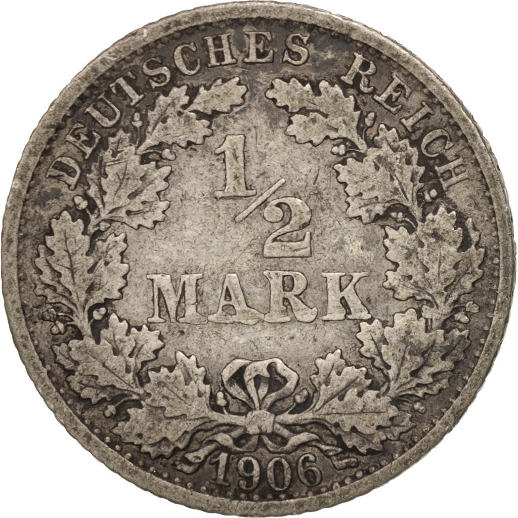 Moneda, ALEMANIA - IMPERIO, 1/2 Mark, 1906, Stuttgart, BC+, Plata, KM:17