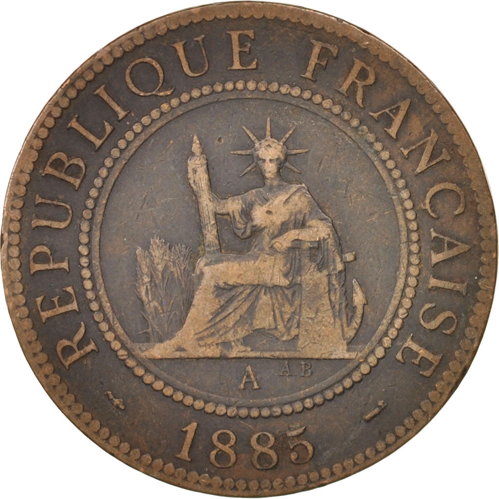 FRENCH INDO-CHINA, Cent, 1885, Paris, VF(20-25), Bronze, KM:1, Lecompte:37
