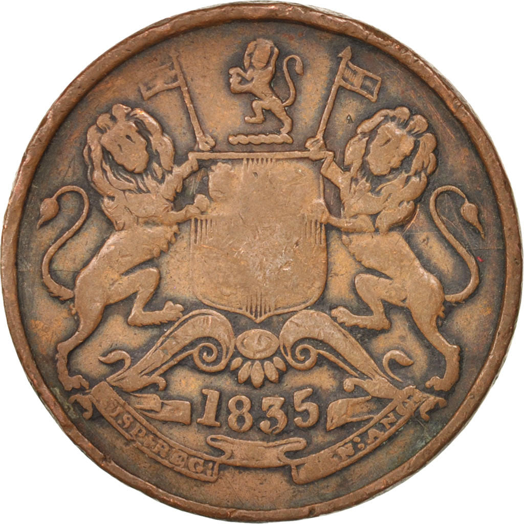 Coin, INDIA-BRITISH, 1/2 Anna, 1835, Bombay, VF(20-25), Copper, KM:447.1