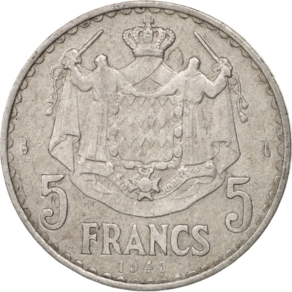 Monnaie, Monaco, Louis II, 5 Francs, 1945, TTB, Aluminium, KM:122, Gadoury:MC135