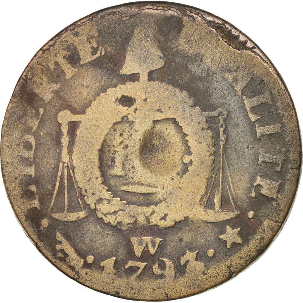 France, Sol aux balances françoise, 1793, Lille, VG(8-10), Bronze, KM:619.12