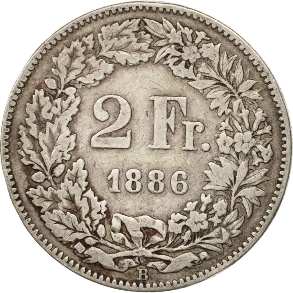 Switzerland, 2 Francs, 1886, Bern, VF(20-25), Silver, KM:21