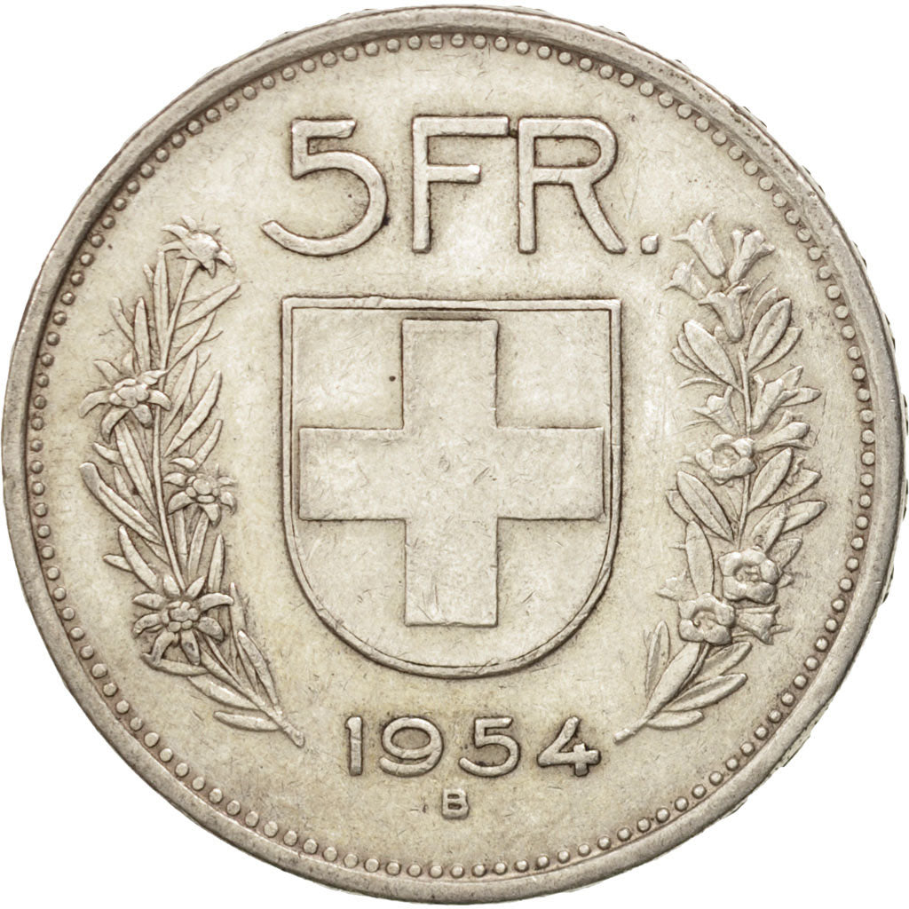 Coin, Switzerland, 5 Francs, 1954, Bern, AU(50-53), Silver, KM:40