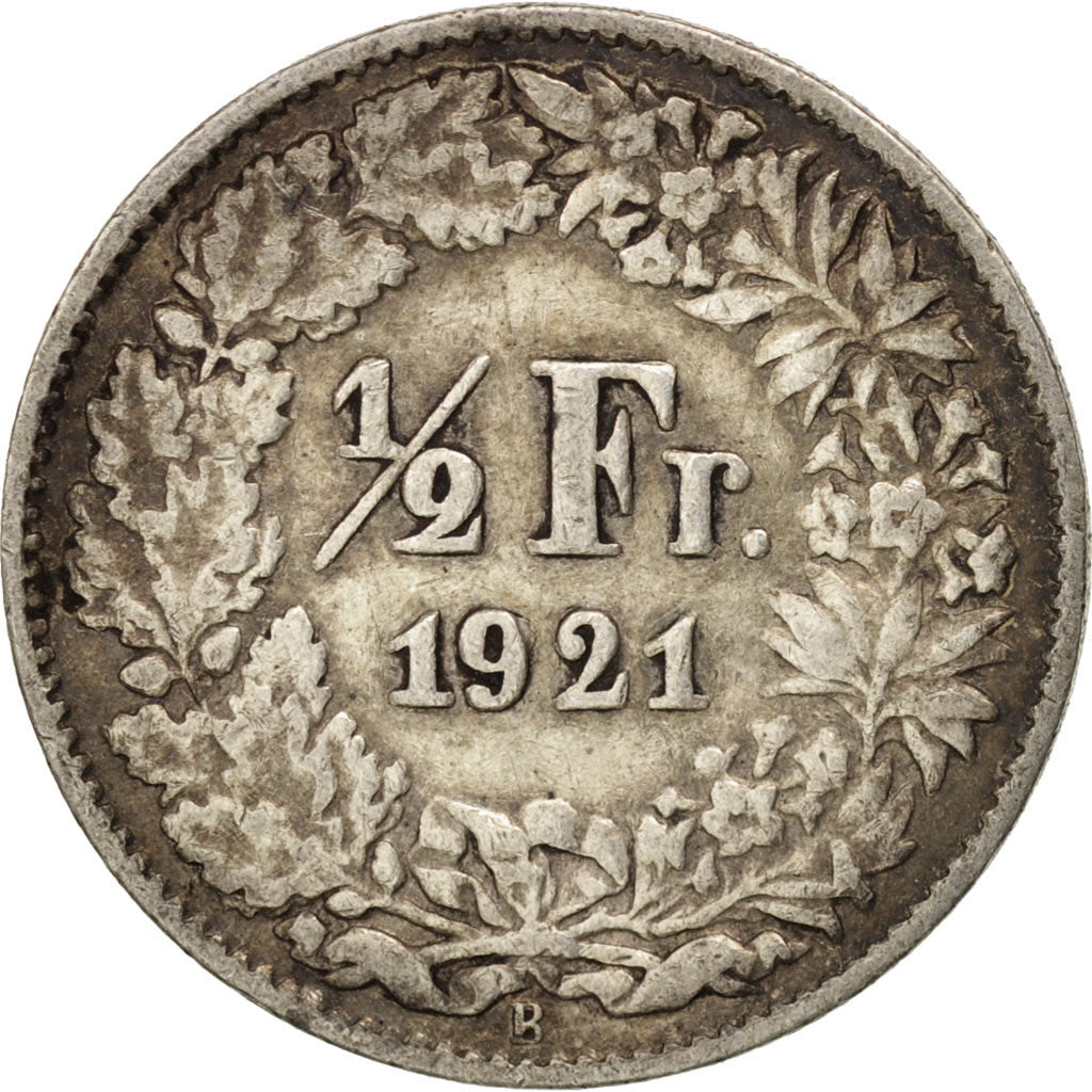 Coin, Switzerland, 1/2 Franc, 1921, Bern, VF(30-35), Silver, KM:23