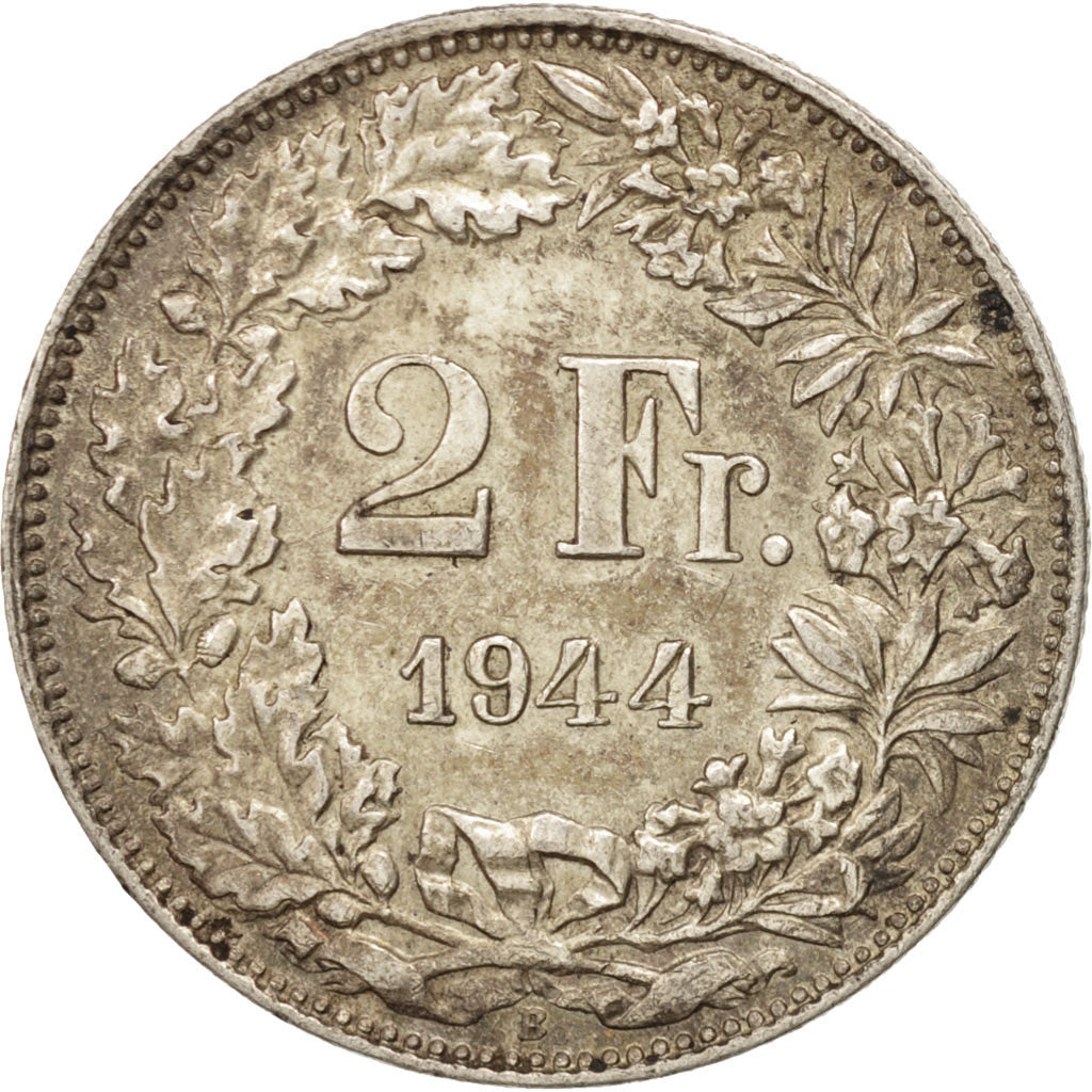 Coin, Switzerland, 2 Francs, 1944, Bern, AU(50-53), Silver, KM:21