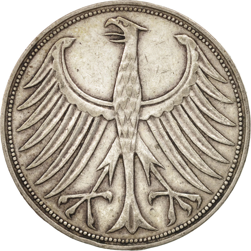 GERMANY - FEDERAL REPUBLIC, 5 Mark, 1951, Stuttgart, AU(50-53), Silver, KM:112.1