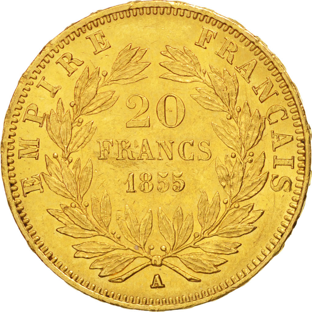 Coin, France, Napoleon III, Napoléon III, 20 Francs, 1855, Paris, AU(50-53)