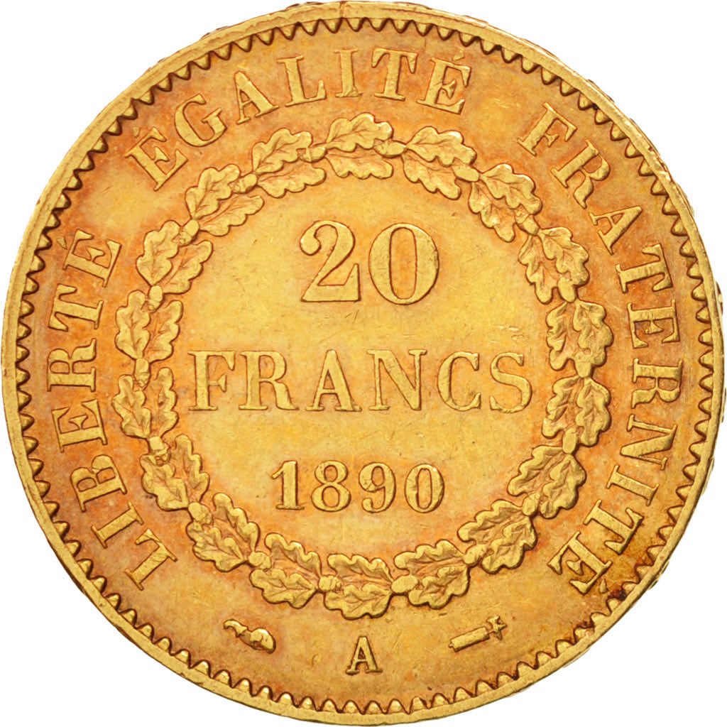 France, Génie, 20 Francs, 1890, Paris, AU(50-53), Gold, KM:825, Gadoury:1063