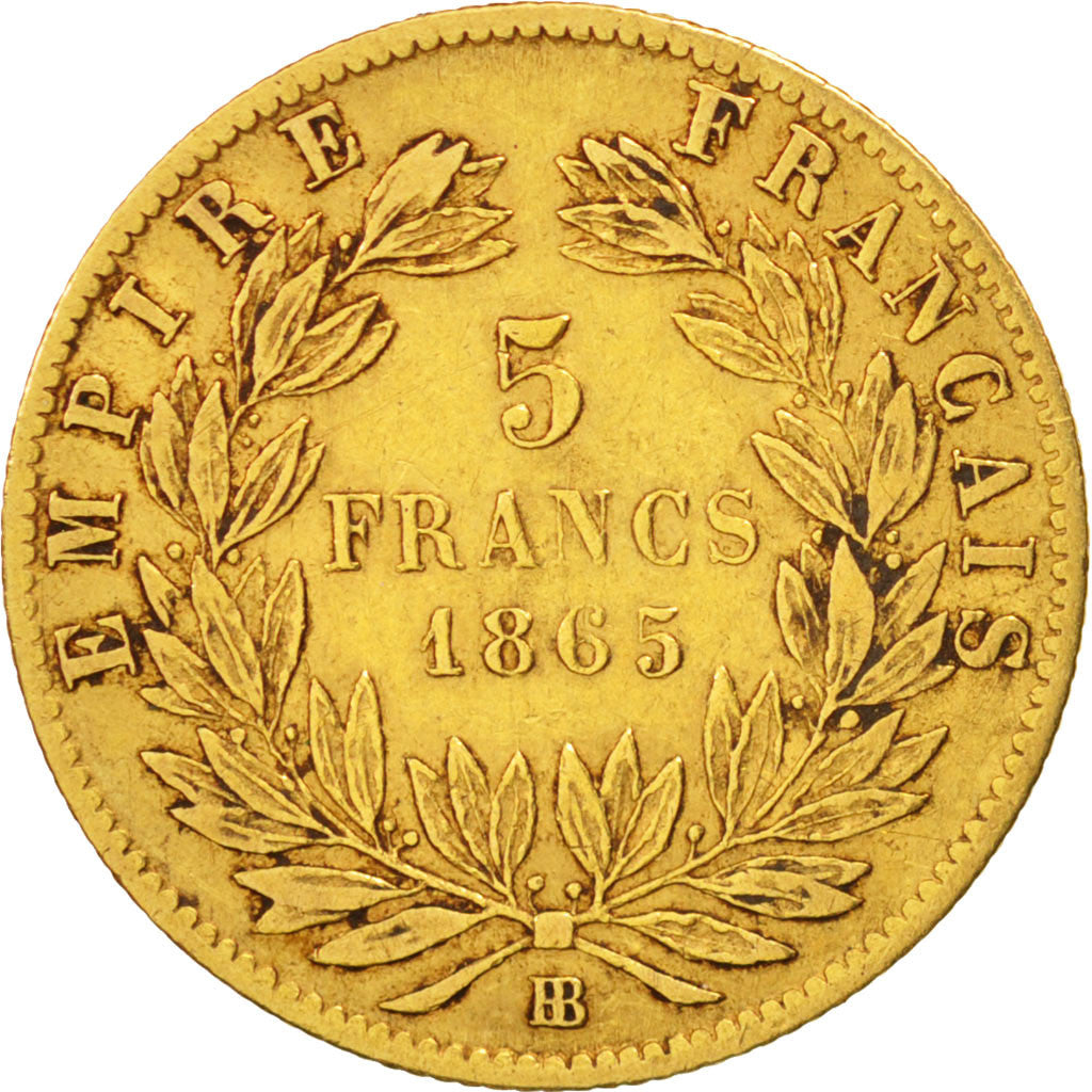 France, Napoleon III, 5 Francs, 1865, Paris, EF(40-45), Gold, KM:803.1