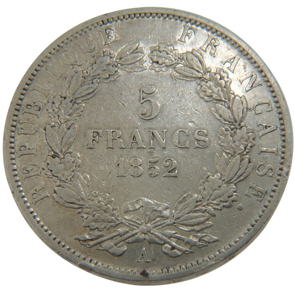 FRANCE, 5 Francs, 1852, Paris, EF(40-45), Silver, Gadoury #726, 24.90