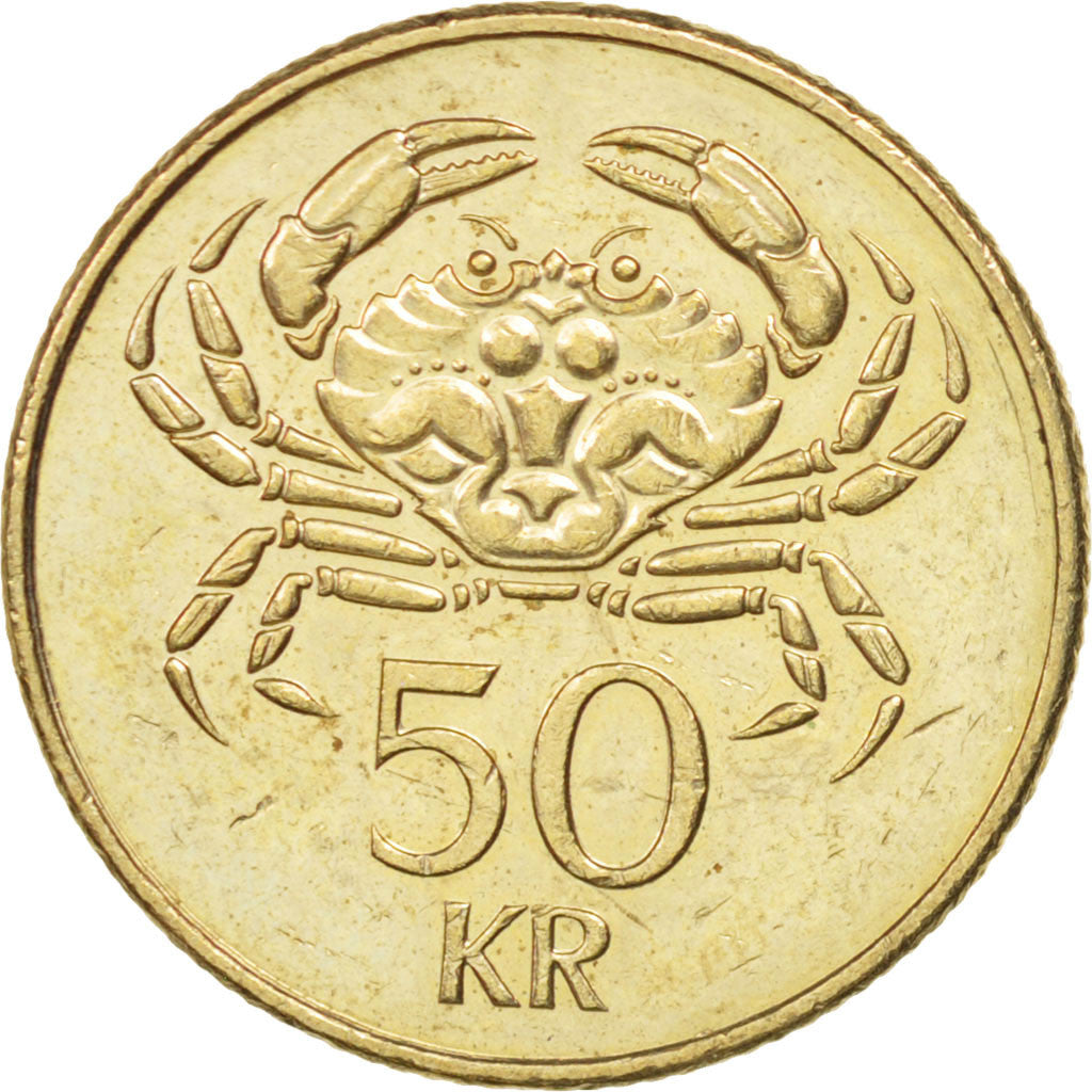 Iceland, 50 Kronur, 2001, AU(55-58), Nickel-brass, KM:31