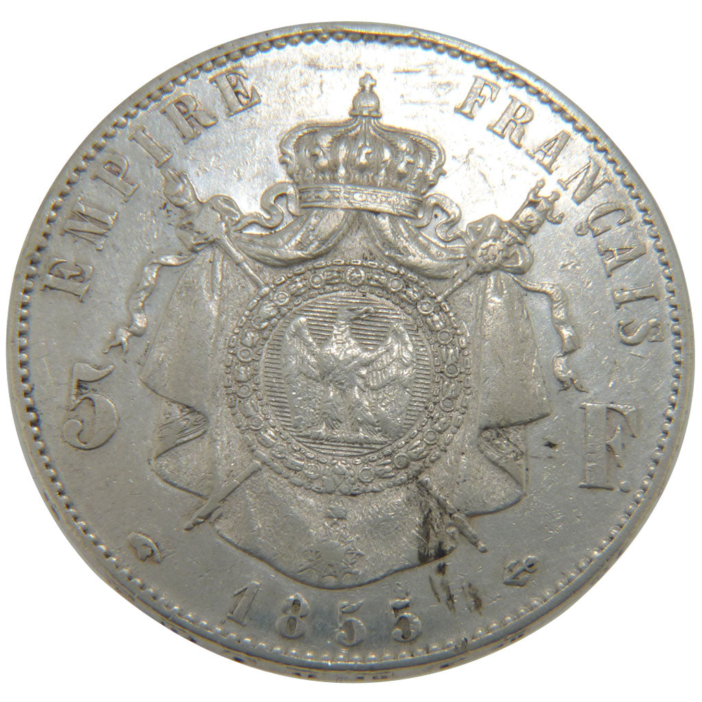 FRANCE, Napoléon III, 5 Francs, 1855, Paris, KM #782.1, EF(40-45), Silver, G...