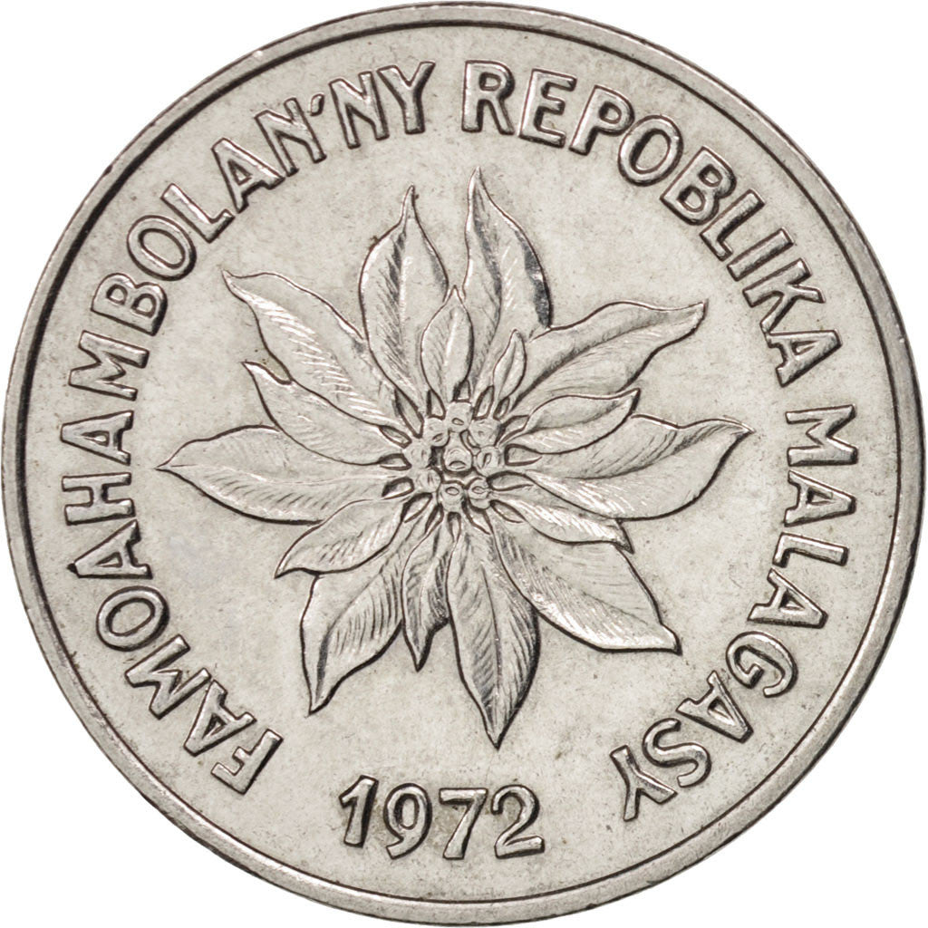 Madagascar, 5 Francs, Ariary, 1972, Paris, MS(64), Stainless Steel, KM:10