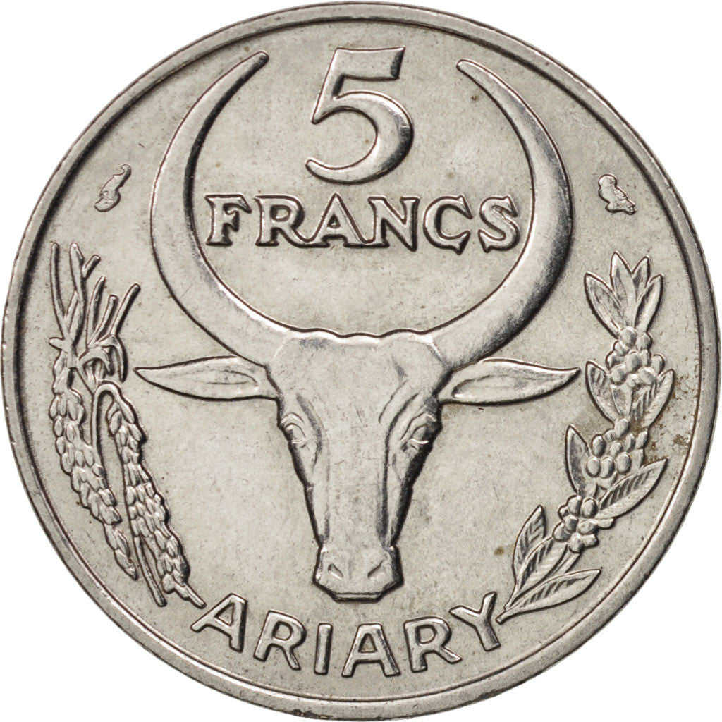 Madagascar, 5 Francs, Ariary, 1972, Paris, MS(64), Stainless Steel, KM:10