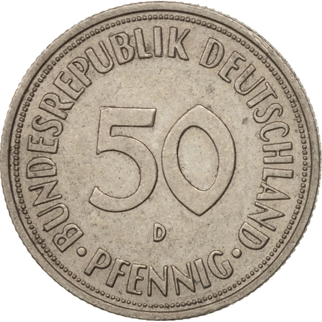 Moneda, ALEMANIA - REPÚBLICA FEDERAL, 50 Pfennig, 1950, Munich, MBC+, Cobre -