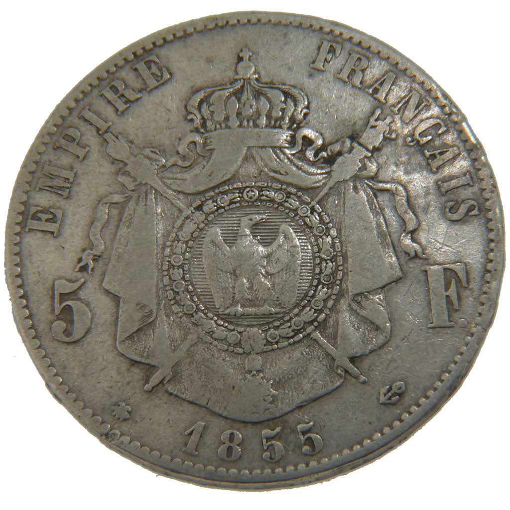 FRANCE, Napoléon III, 5 Francs, 1855, Strasbourg, KM #782.2, VF(20-25), Silver,