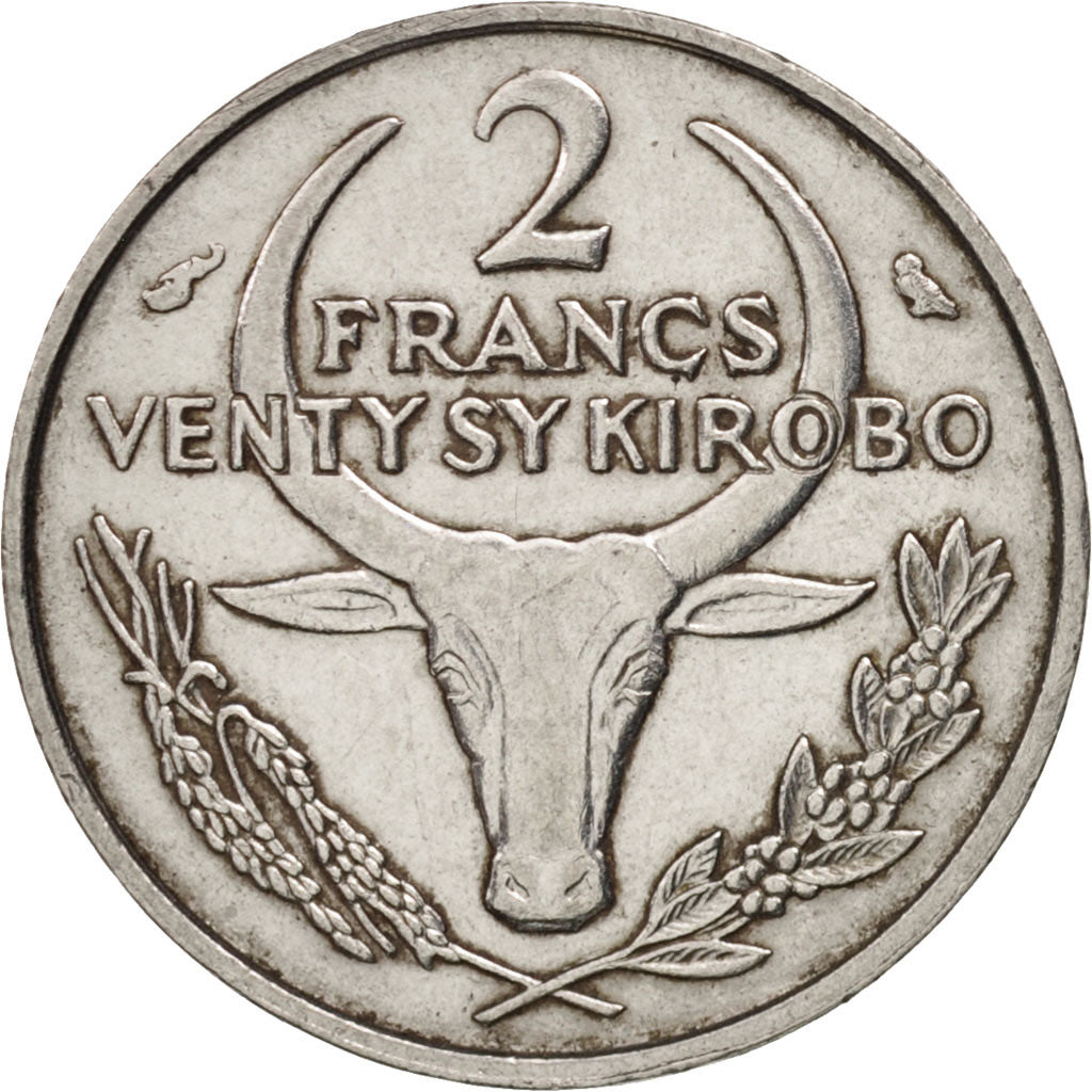 Coin, Madagascar, 2 Francs, 1965, Paris, AU(55-58), Stainless Steel, KM:8