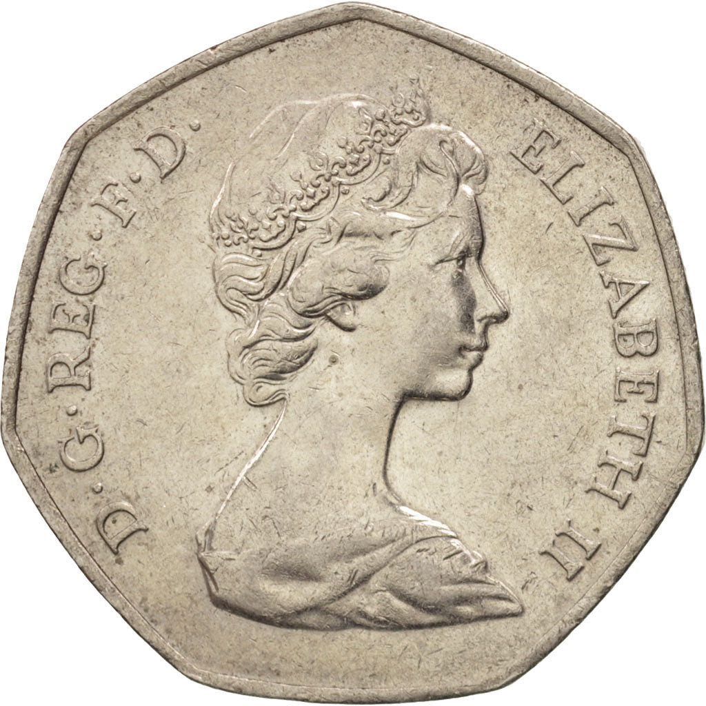 Coin, Great Britain, Elizabeth II, 50 Pence, 1973, AU(55-58), Copper-nickel