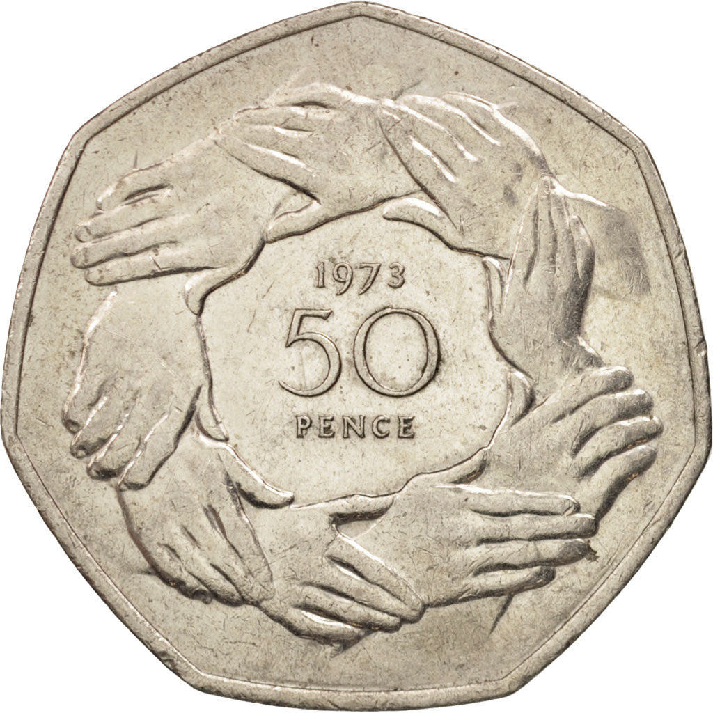 Coin, Great Britain, Elizabeth II, 50 Pence, 1973, AU(55-58), Copper-nickel