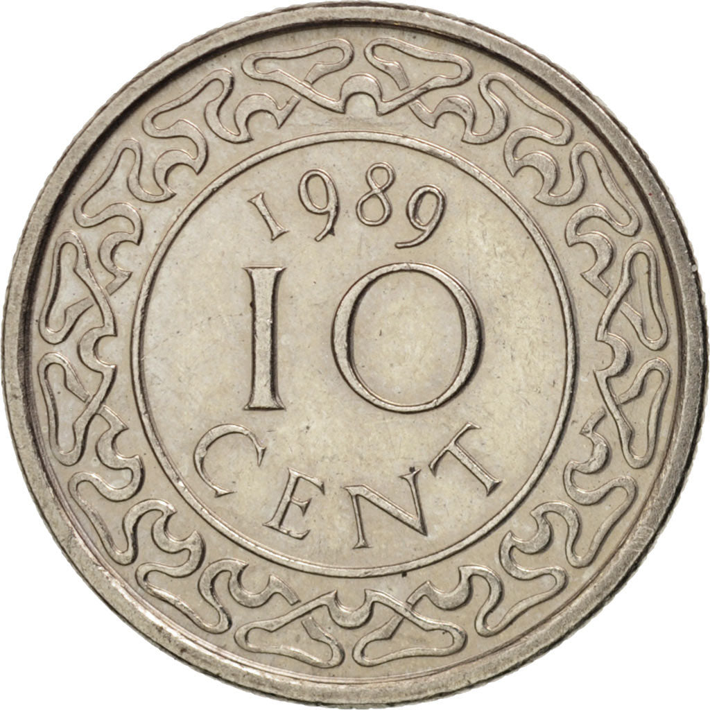Coin, Suriname, 10 Cents, 1989, MS(60-62), Nickel plated steel, KM:13a