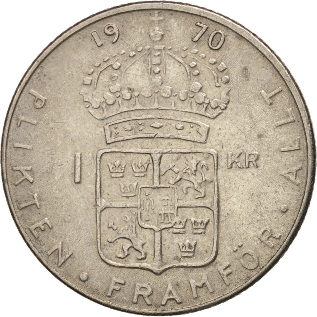 Coin, Sweden, Gustaf VI, Krona, 1970, AU(50-53), Copper-Nickel Clad Copper