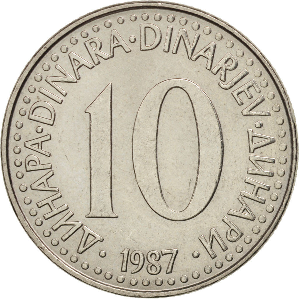 Moneta, Iugoslavia, 10 Dinara, 1987, SPL-, Rame-nichel, KM:89