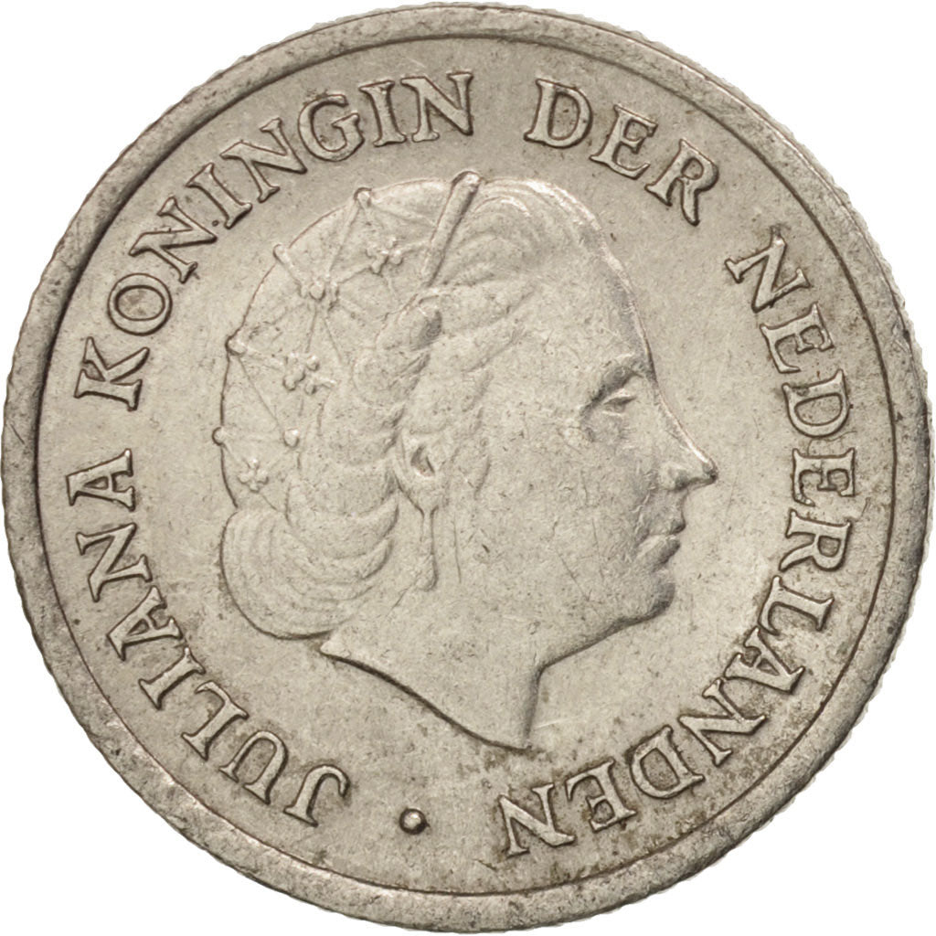 Coin, Netherlands, Juliana, 10 Cents, 1956, AU(55-58), Nickel, KM:182