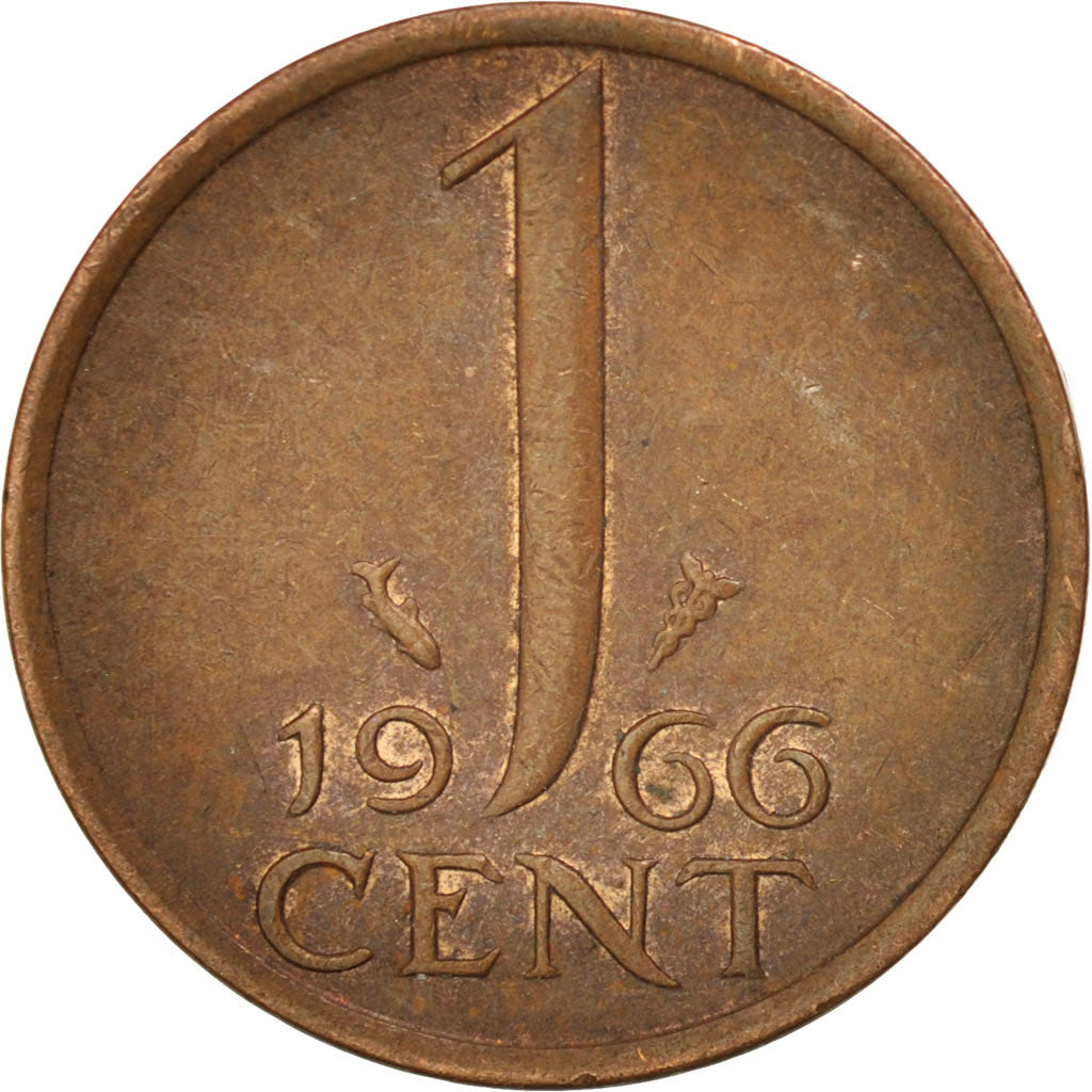 Coin, Netherlands, Juliana, Cent, 1966, AU(50-53), Bronze, KM:180