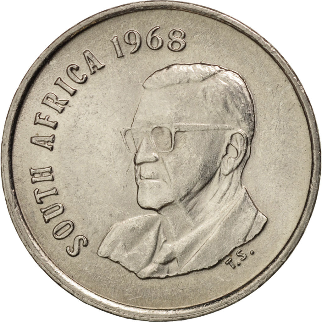 South Africa, 5 Cents, 1968, MS(60-62), Nickel, KM:76.1