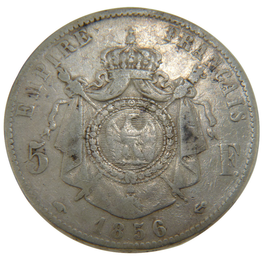 FRANCE, 5 Francs, 1856, Paris, VF(20-25), Silver, Gadoury #734, 24.40