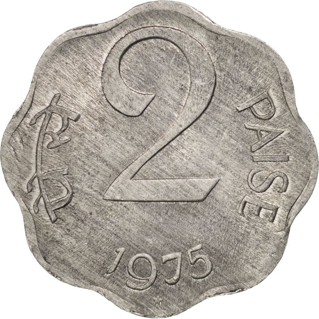 Coin, INDIA-REPUBLIC, 2 Paise, 1975, AU(55-58), Aluminum, KM:13.6