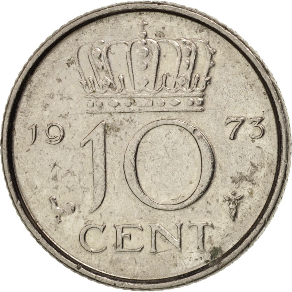 Coin, Netherlands, Juliana, 10 Cents, 1973, AU(50-53), Nickel, KM:182