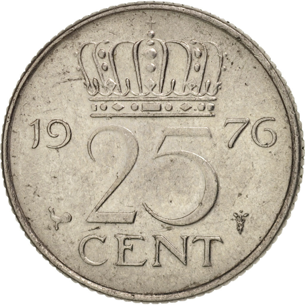 Coin, Netherlands, Juliana, 25 Cents, 1976, MS(60-62), Nickel, KM:183