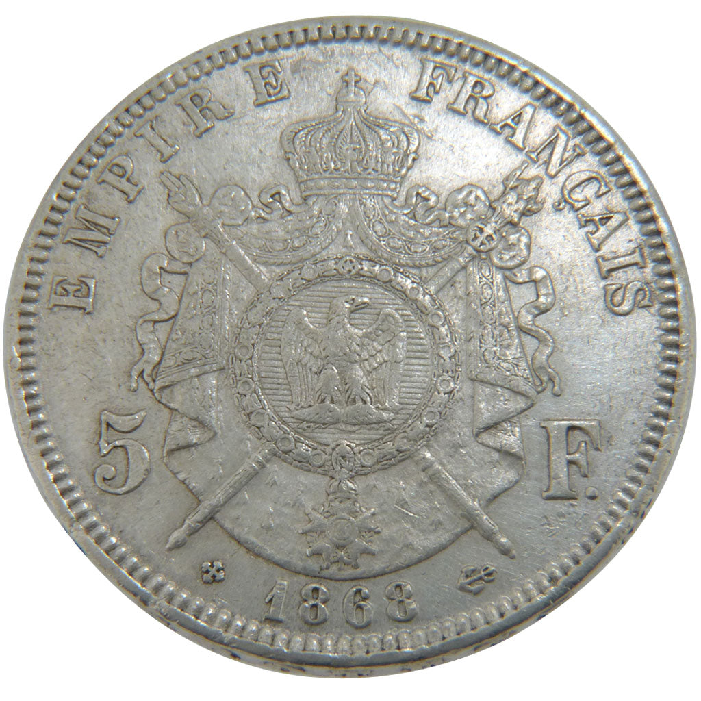 FRANCE, Napoléon III, 5 Francs, 1868, Strasbourg, AU(50-53), Silver, Gadoury #..